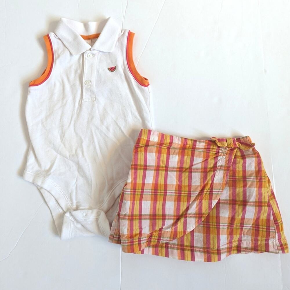 Vtg Y2K Baby Gap Orange Plait Skort Outfit Girls 12-18m Preppy